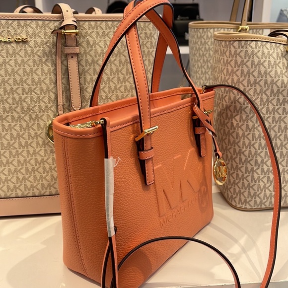 Michael Kors Jet Set Travel XS Embossed Pebbled Leather Tote Bag Sherbert - Picture 14 of 16